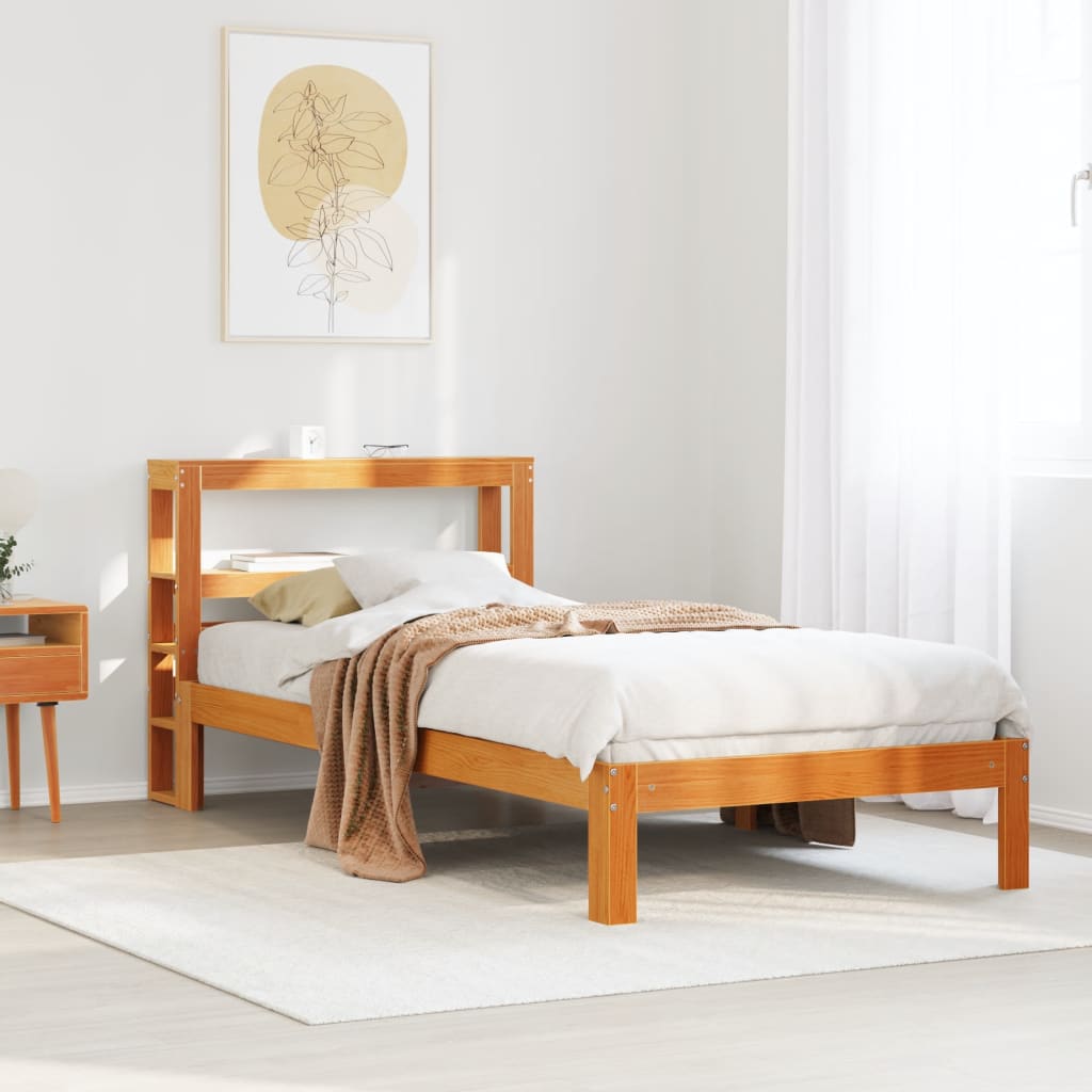 Bed Frame with Headboard without Mattress Wax brown 75 cm 190 cm