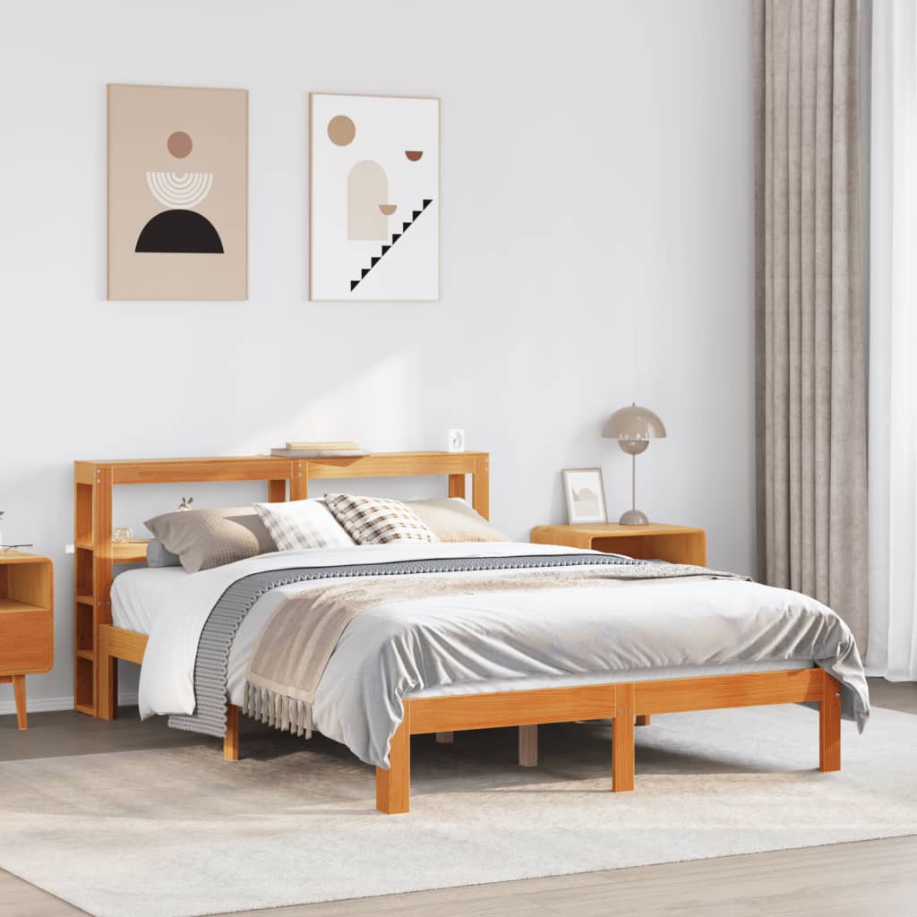Bed Frame with Headboard without Mattress Wax brown 135 cm 190 cm