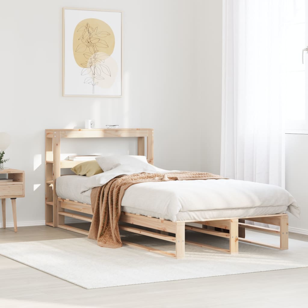 Bed Frame without Mattress Solid Wood Pine Length 200 cm Natural 90 cm