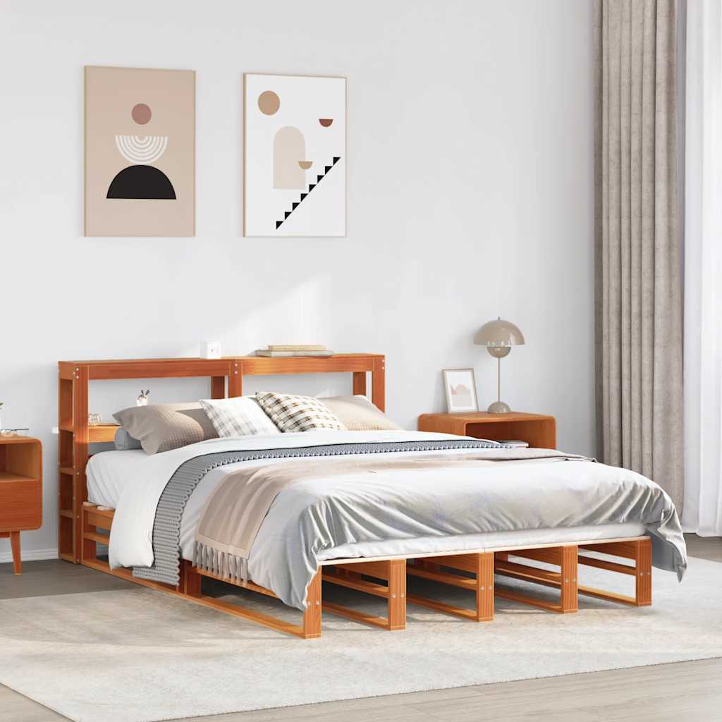 Bed Frame without Mattress Solid Wood Pine Length 200 cm Wax brown 120 cm