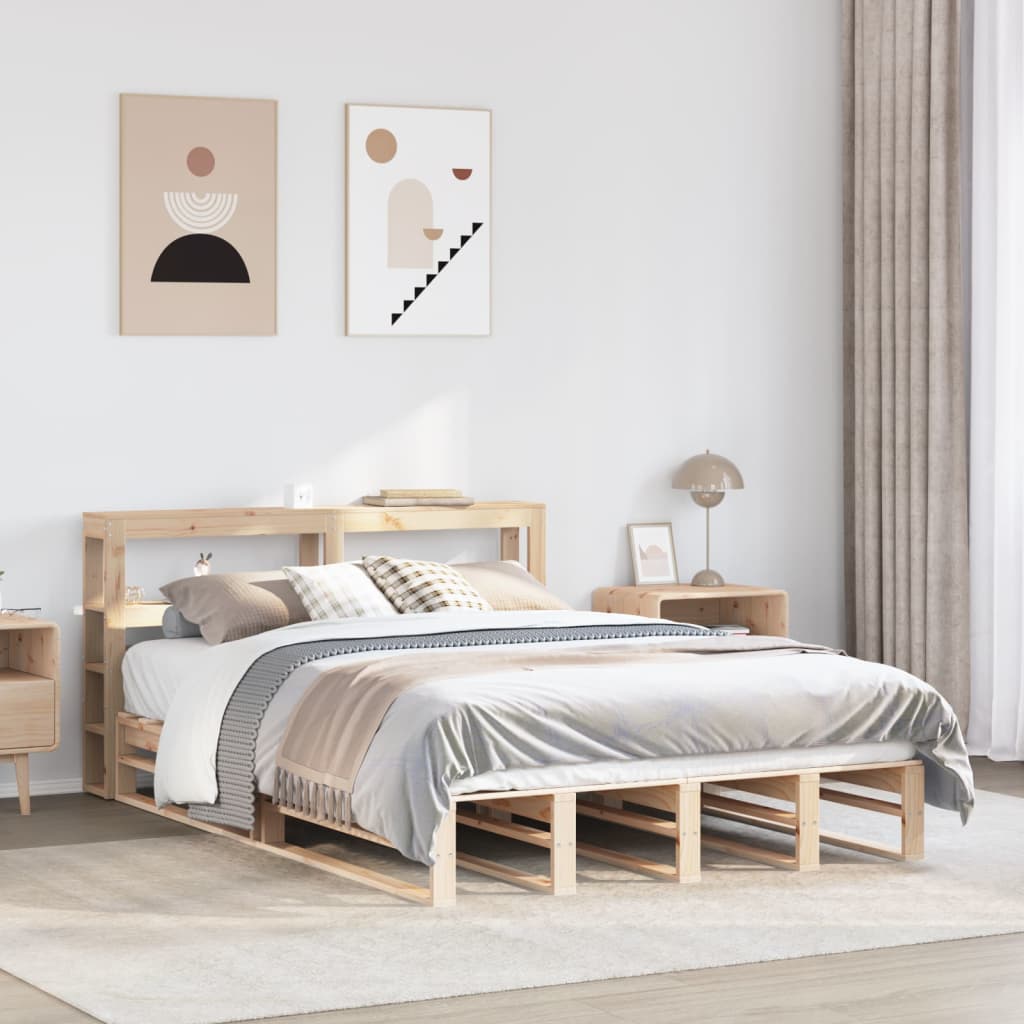 Bed Frame without Mattress Solid Wood Pine Length 200 cm Natural 140 cm