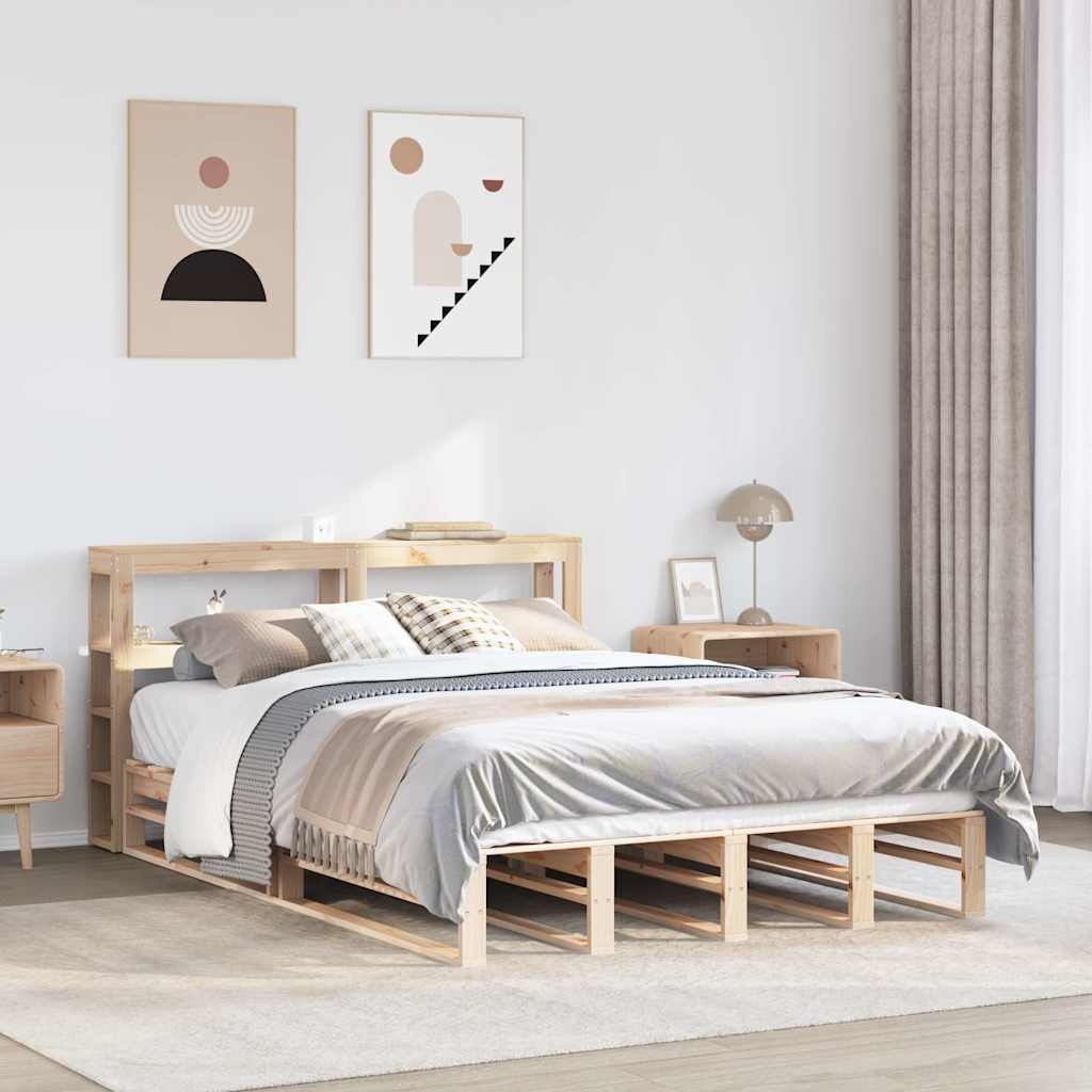 Bed Frame without Mattress Solid Wood Pine Length 200 cm Natural 150 cm