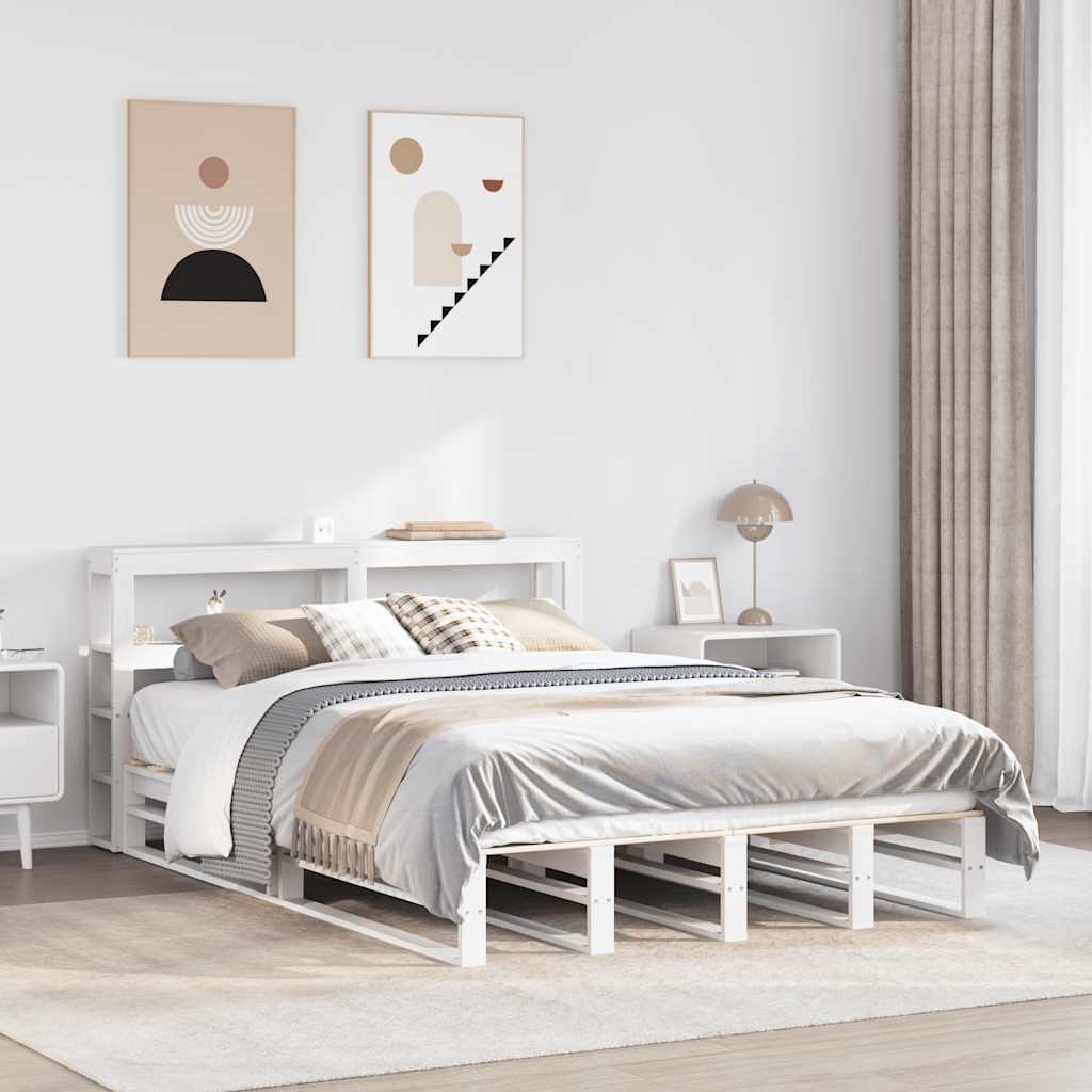 Bed Frame without Mattress Solid Wood Pine Length 200 cm White 150 cm