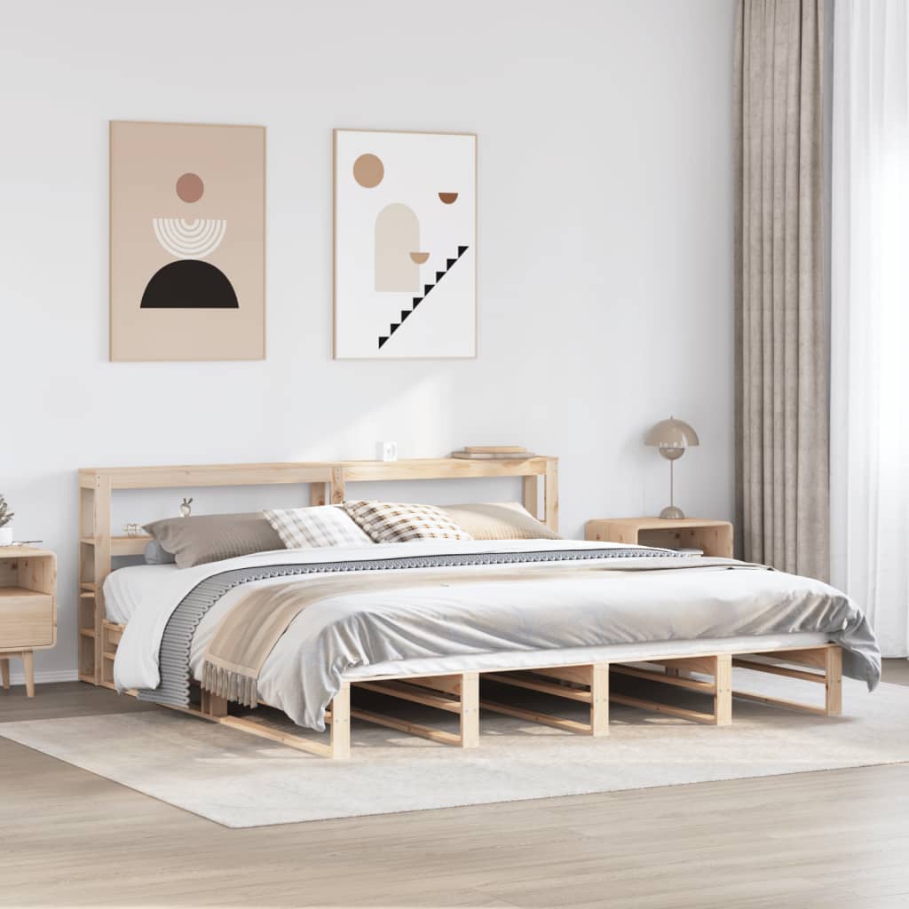 Bed Frame without Mattress Solid Wood Pine Length 200 cm Natural 200 cm