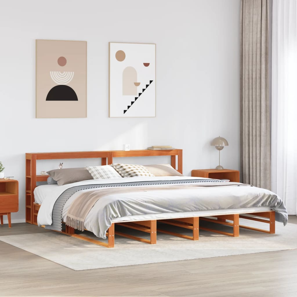 Bed Frame without Mattress Solid Wood Pine Length 200 cm Wax brown 200 cm
