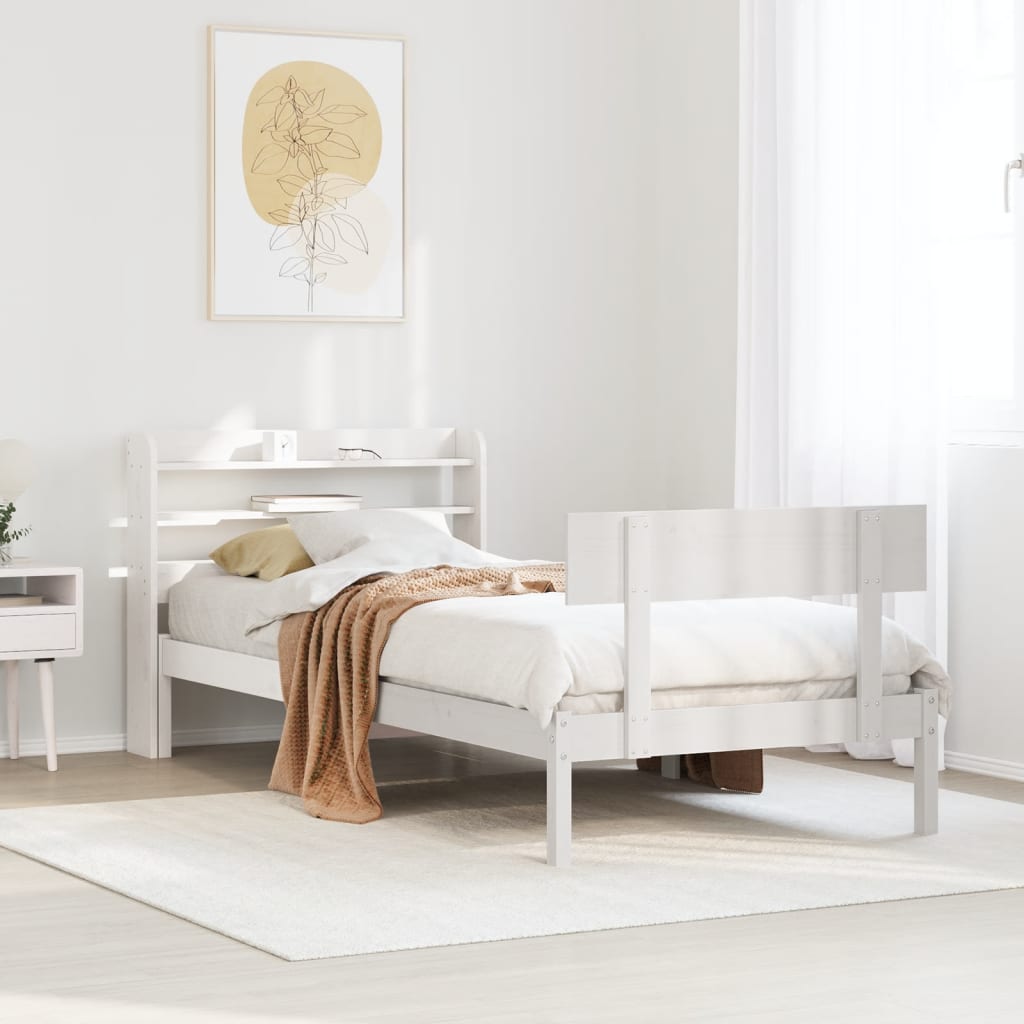 Bed Frame without Mattress Solid Wood Pine White 90 cm 190 cm