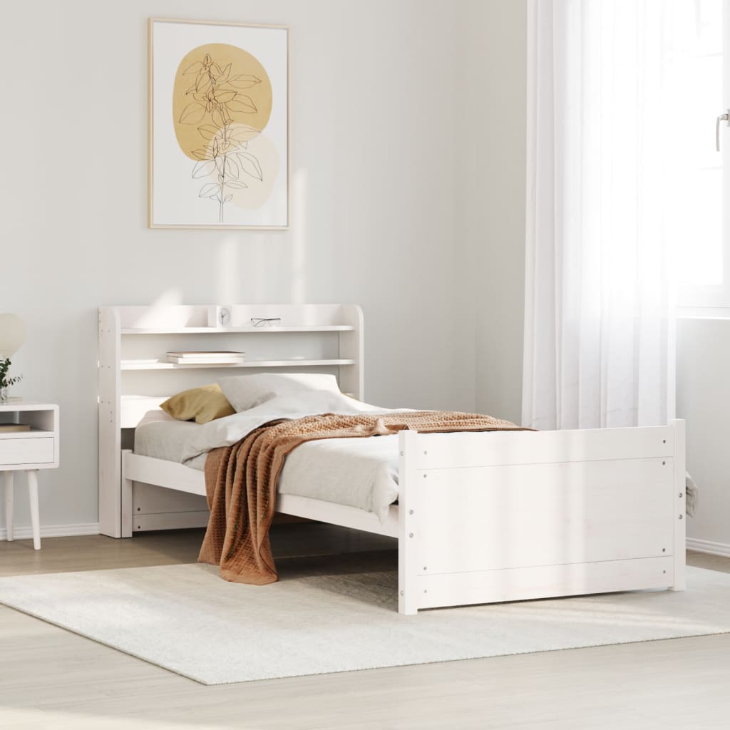 Bed Frame with Headboard without Mattress White 90 cm 190 cm
