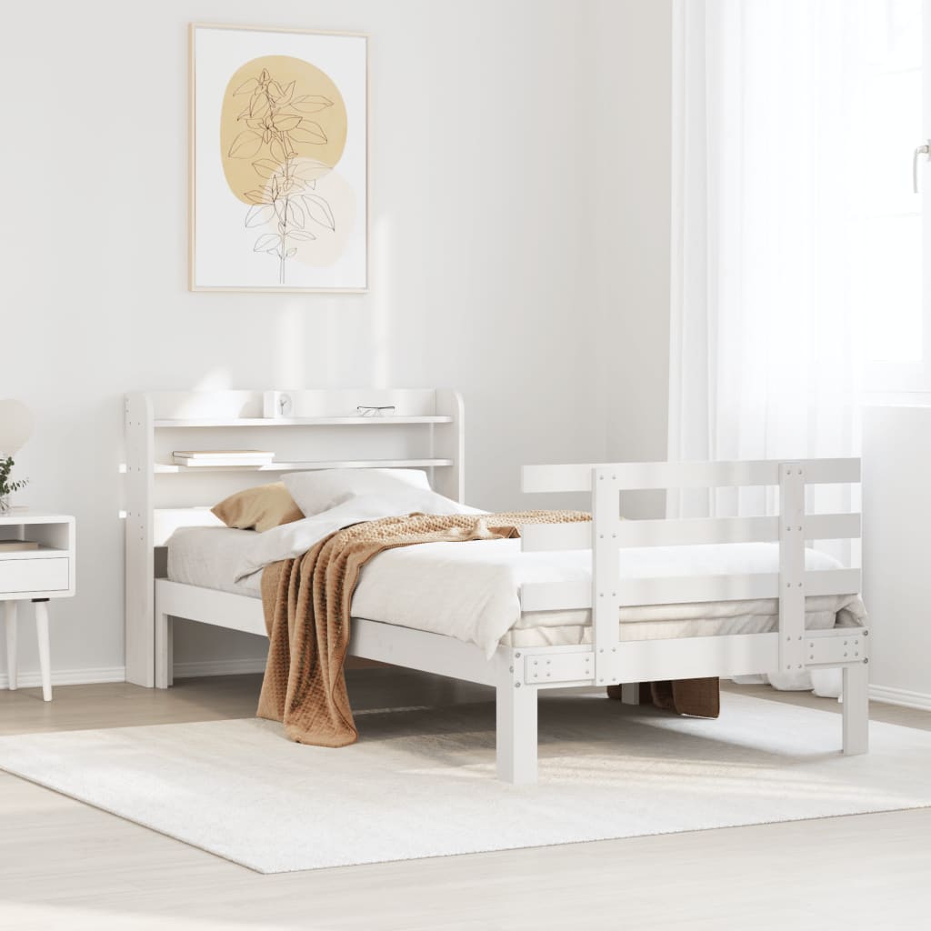 Bed Frame with Headboard without Mattress White 90 cm 190 cm