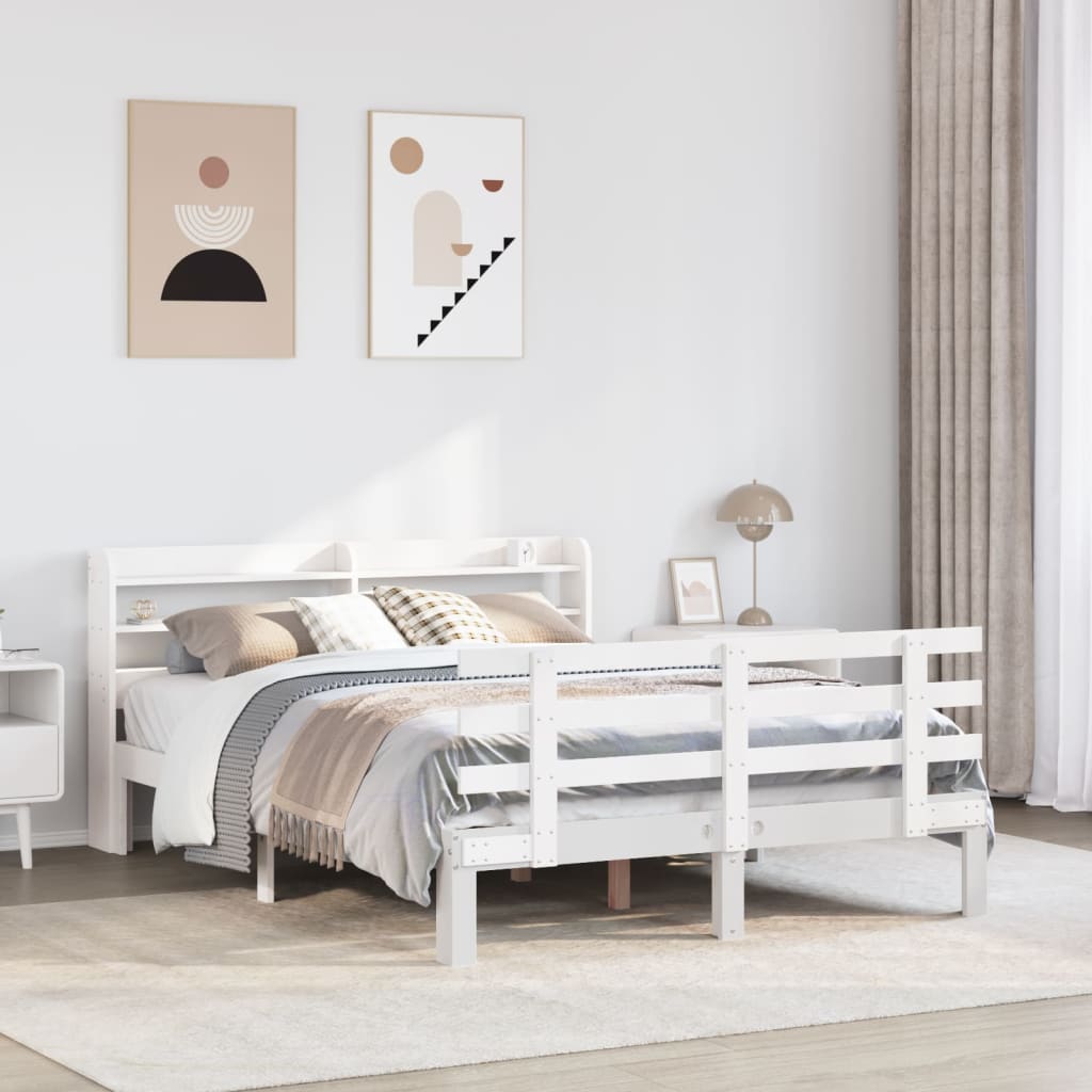 Bed Frame with Headboard without Mattress White 135 cm 190 cm