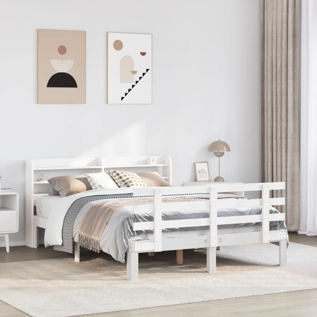 Bed Frame with Headboard without Mattress White 140 cm 200 cm