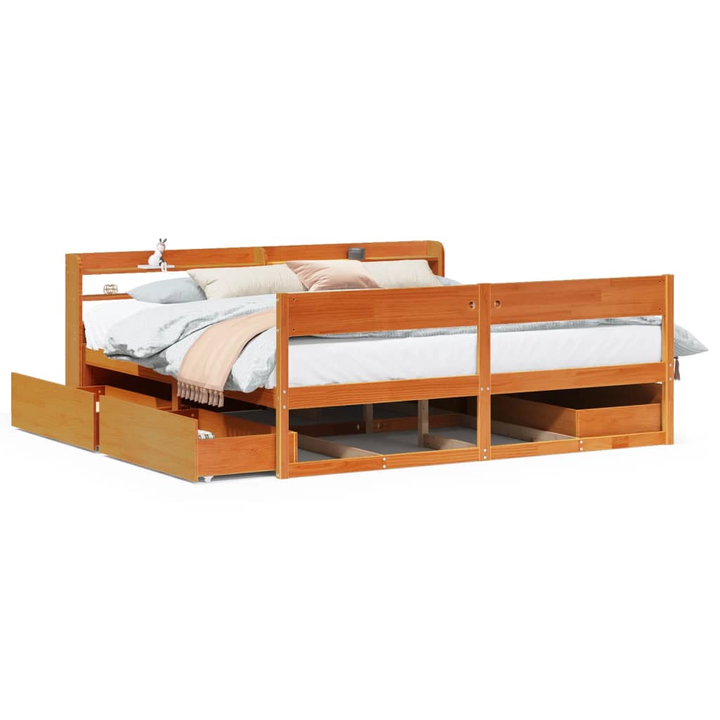 vidaXL Bed Frame without Mattress Wax Brown 200x200 cm Solid Wood Pine 2