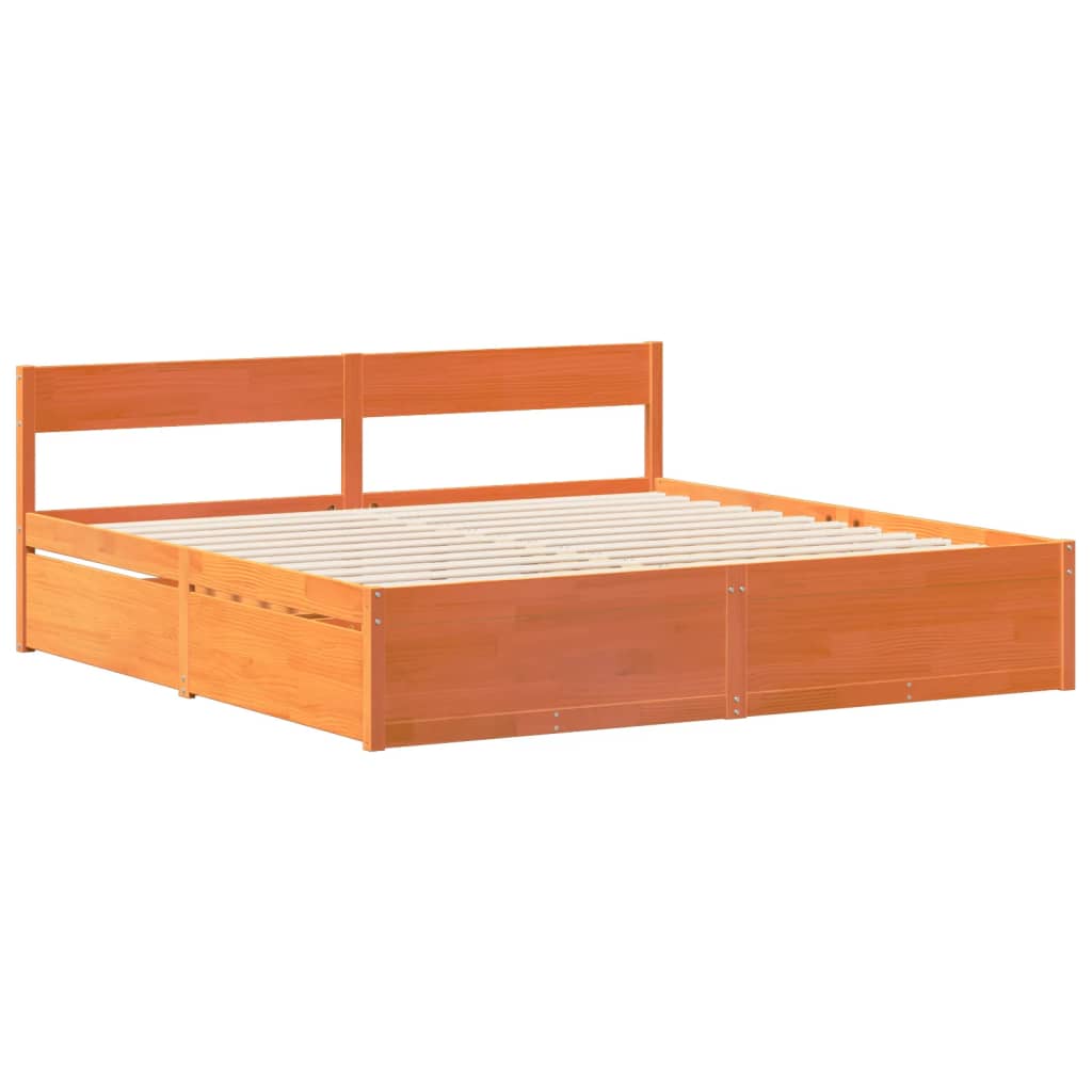 vidaXL Bed Frame without Mattress Wax Brown 200x200 cm Solid Wood Pine 5