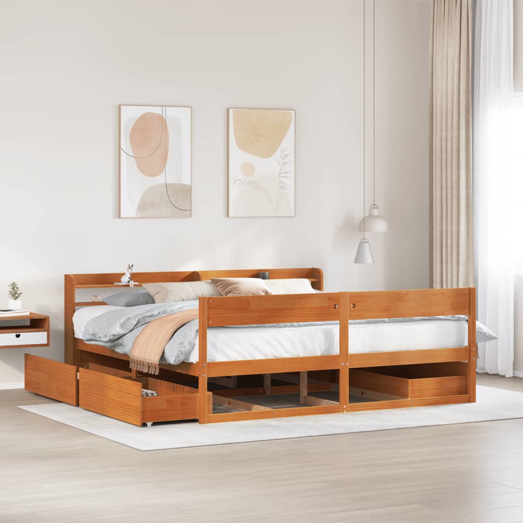 vidaXL Bed Frame without Mattress Wax Brown 200x200 cm Solid Wood Pine 1