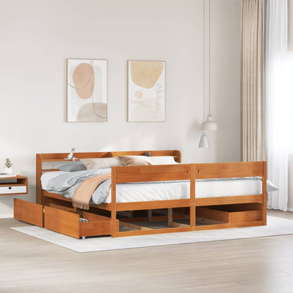 vidaXL Bed Frame without Mattress Wax Brown 180x200 cm Super King Solid Wood Pine 1