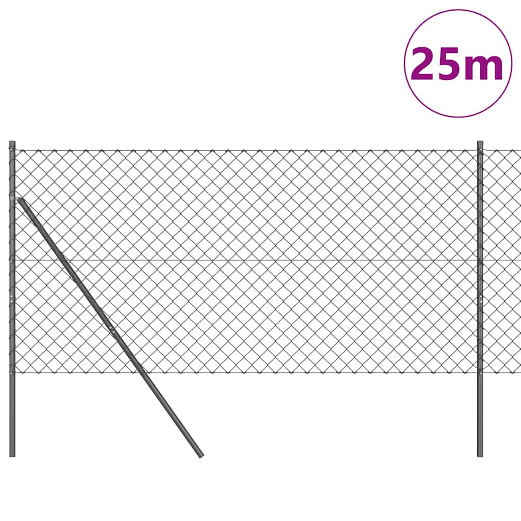 Chainlink Fence 25 x 0.4 m PVC-Coated Steel mesh Size 60 x 60 mm mesh Ground Fix Grey 1.4 m