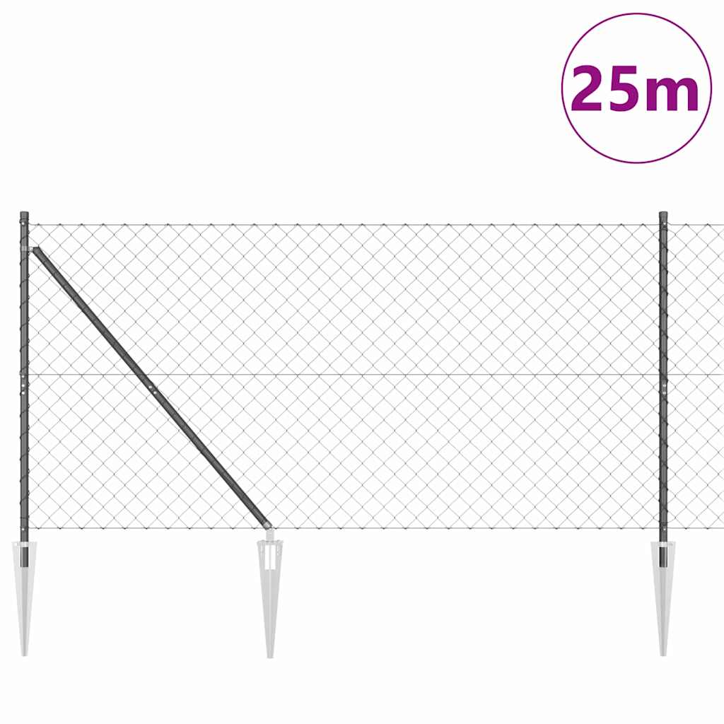 Chainlink Fence with Spikes 25 x 0.4 m PVC-Coated Steel mesh Size 60 x 60 mm mesh Spike Anchor Fix Grey 1.4 m