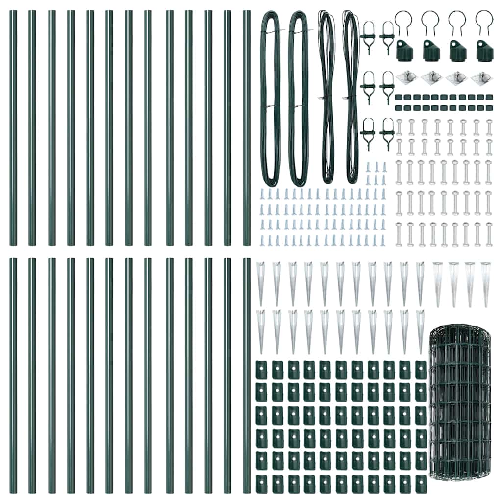 Euro Fence with Spikes 50 x 0.4 m PVC-Coated Steel Mesh Spike Anchor Fix Green 0.4 m 50 x 100 mm mesh