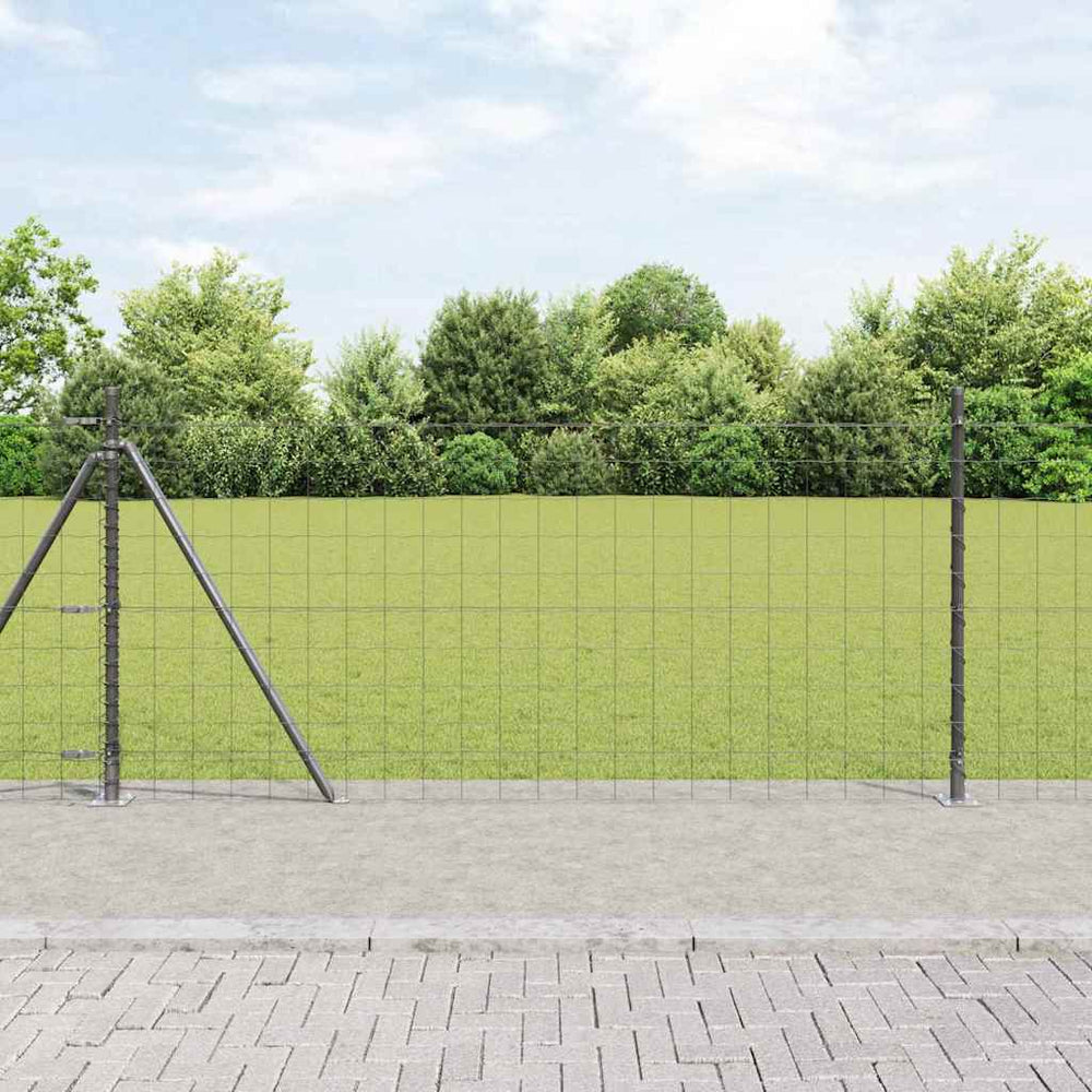 vidaXL Euro Fence with Concrete Base 10 x 1 m PVC-Coated Steel Concrete Base Fix Grey mesh Size 100 x 100 mm mesh