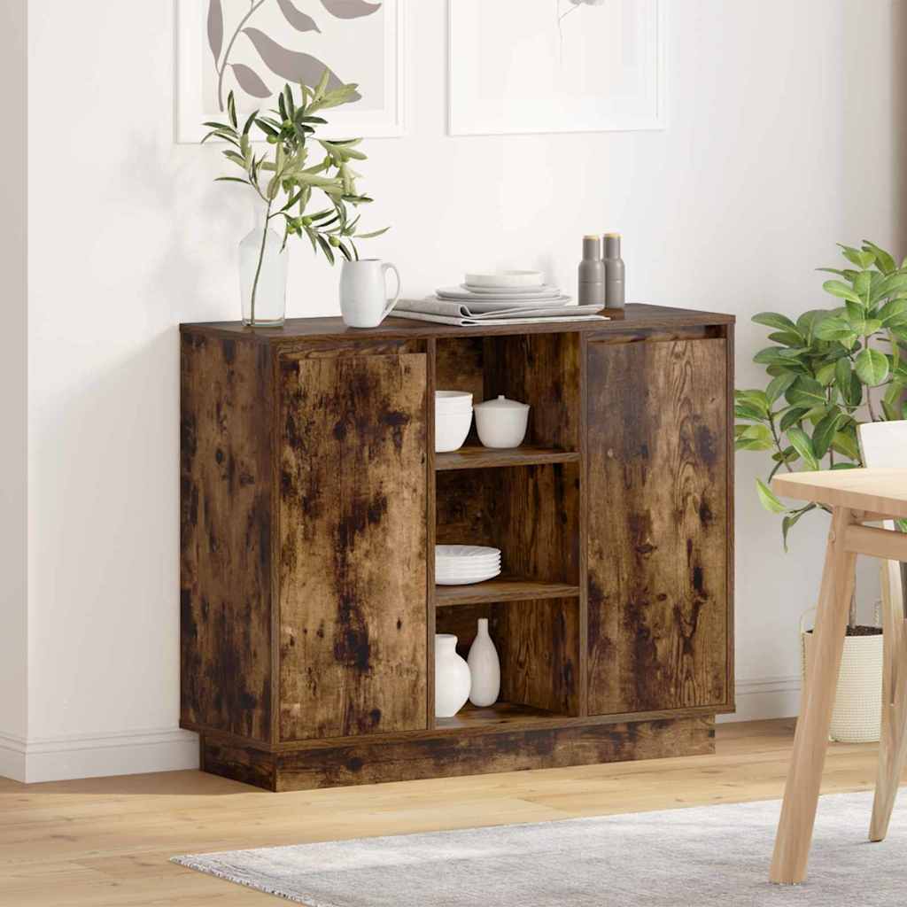 LED Sideboard 90 x 32 x 75 cm Engineered Wood Smoked oak