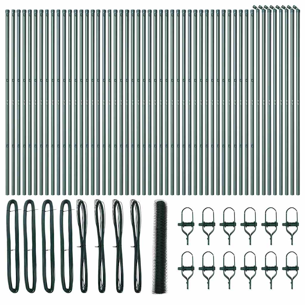 vidaXL Hexagonal Fence Ground Fix 100 x 1.4 m PVC-Coated Steel Green 2