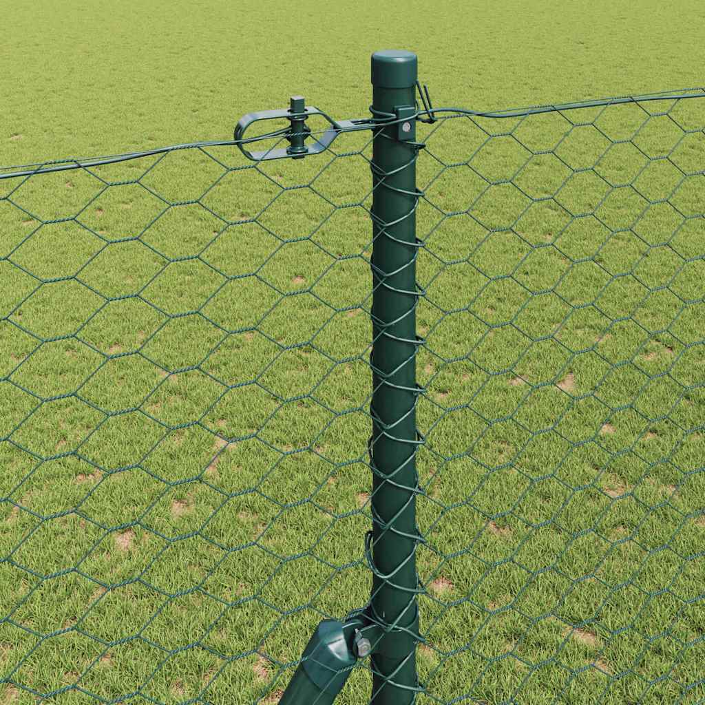 vidaXL Hexagonal Fence Ground Fix 100 x 1.5 m PVC-Coated Steel Green 4