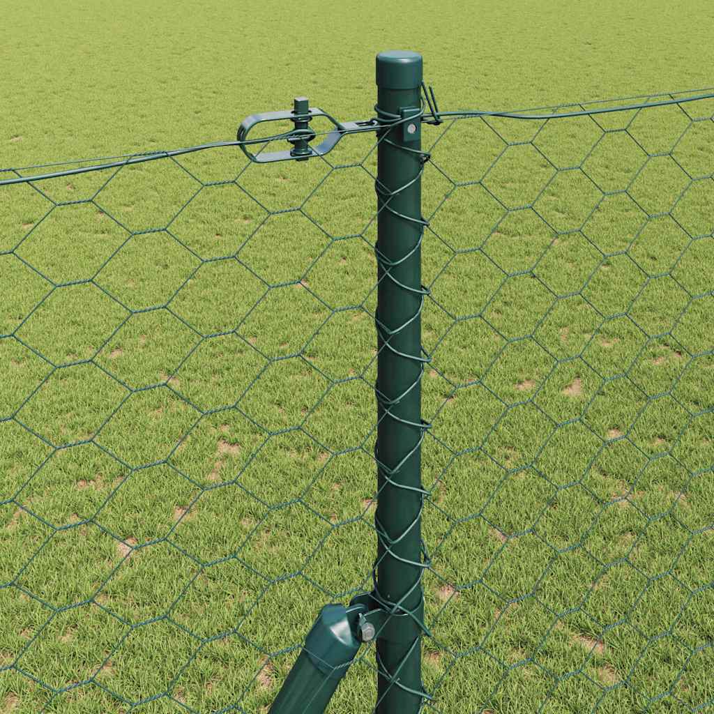 vidaXL Hexagonal Fence Ground Fix 100 x 1.5 m PVC-Coated Steel Green 4
