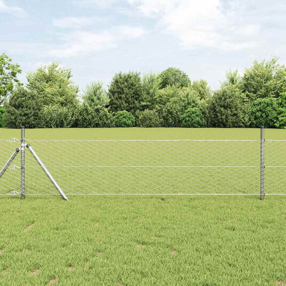 vidaXL Hexagonal Fence Ground Fix 100 x 1 m Silver Galvanised Steel mesh Size 36 mm mesh