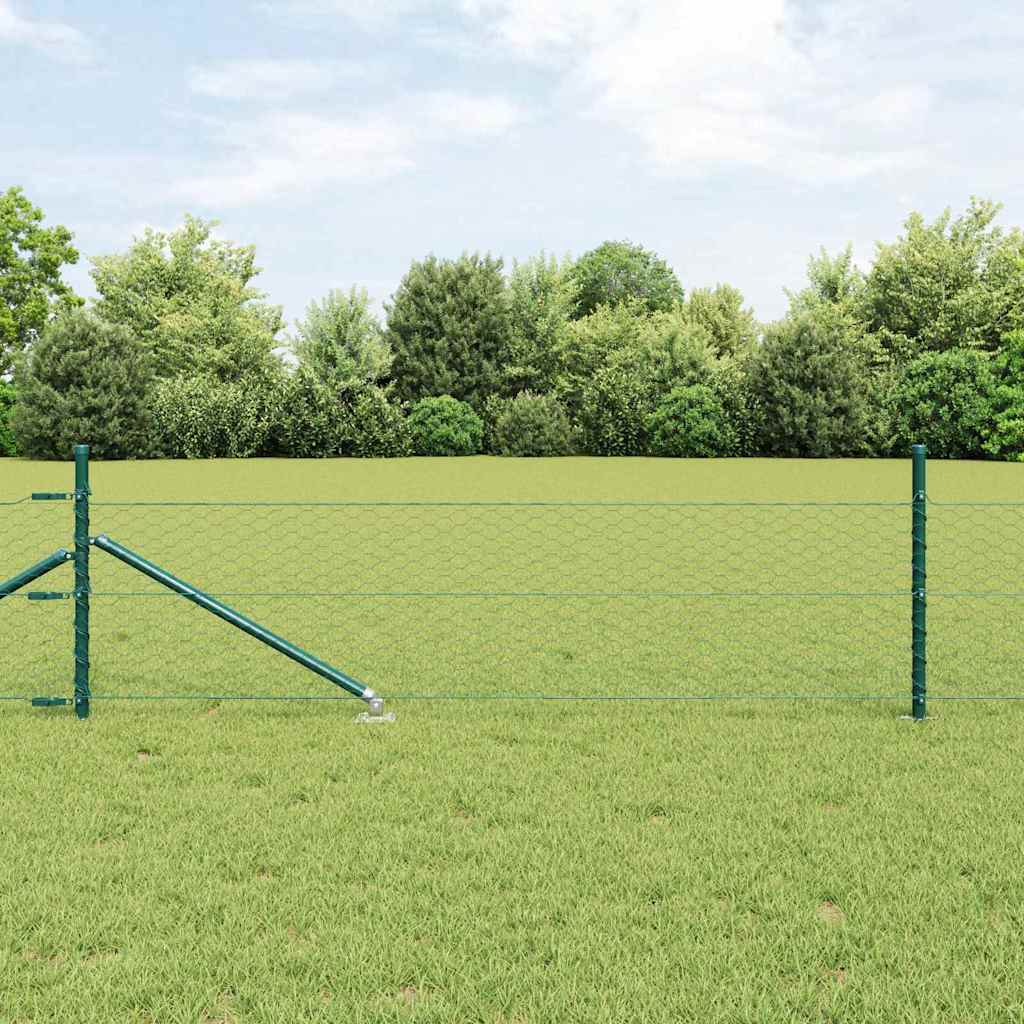 vidaXL Hexagonal Fence with Post 100 x 0.4 m PVC-Coated Steel Green mesh Size 36 mm mesh