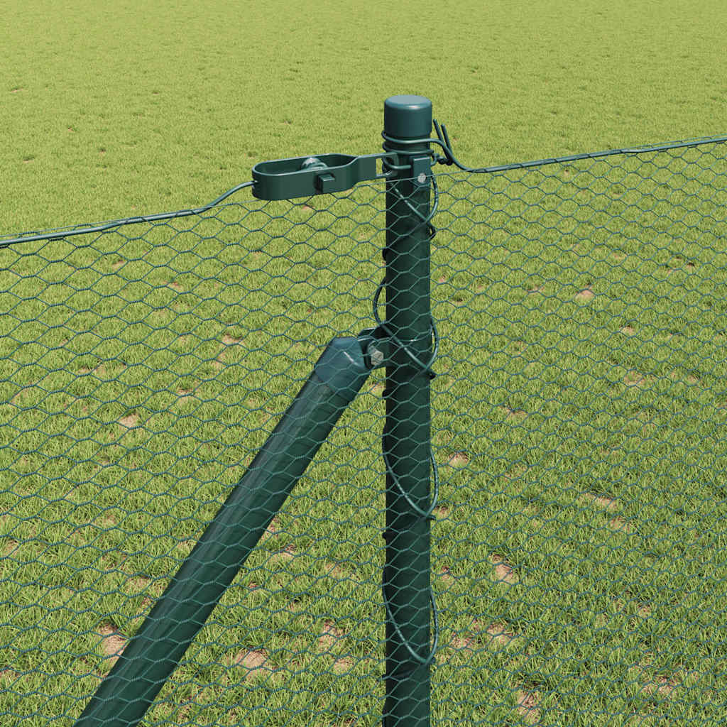 vidaXL Hexagonal Fence with Post 100 x 1 m PVC-Coated Steel Green Mesh 4
