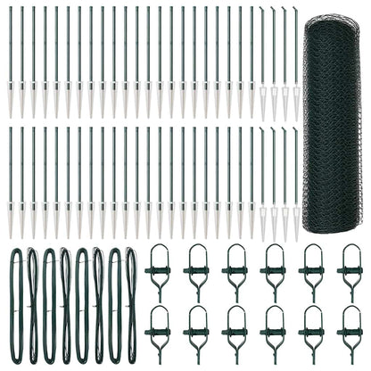 vidaXL Hexagonal Fence with Post 100 x 1 m PVC-Coated Steel Green Mesh 2