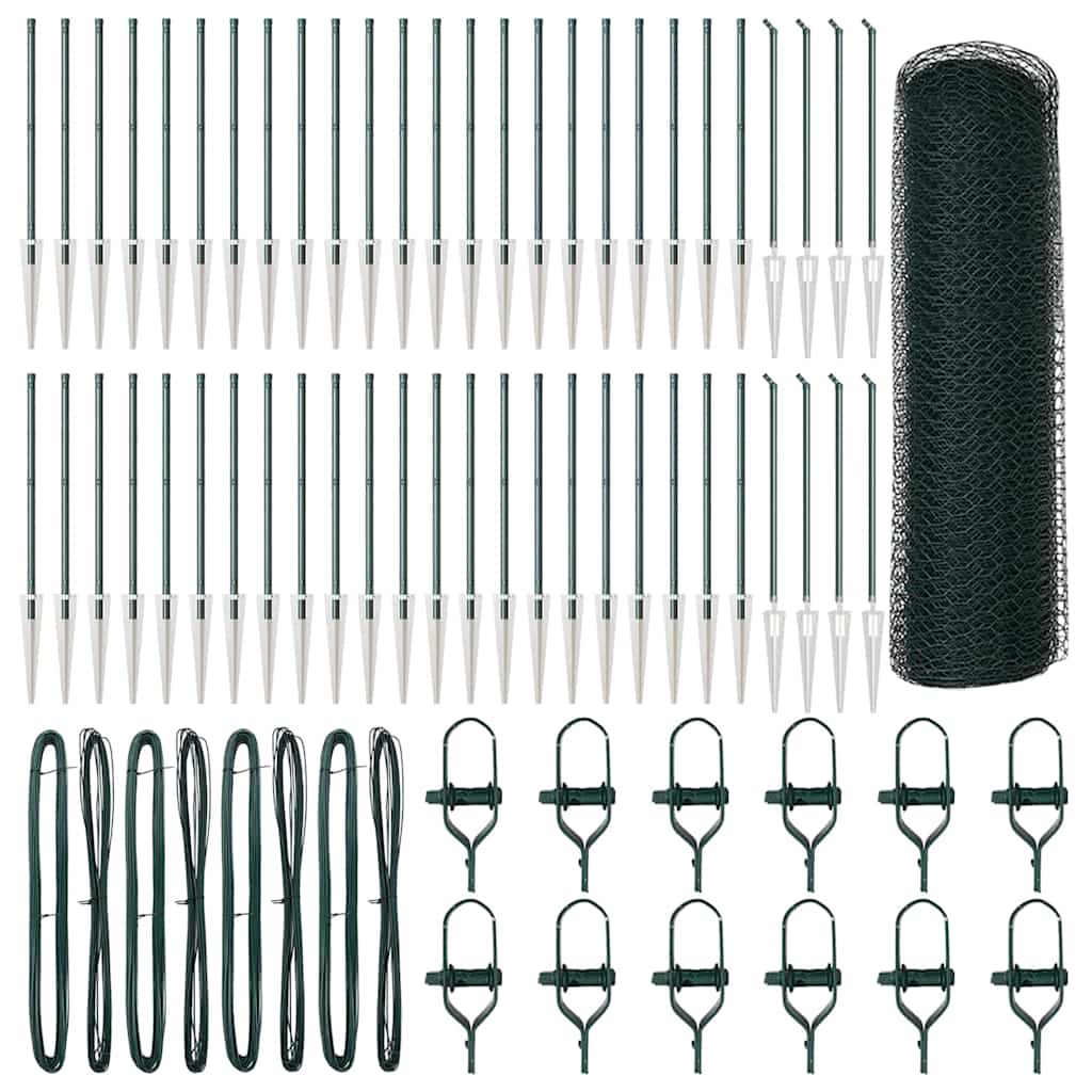 vidaXL Hexagonal Fence with Post 100 x 1 m PVC-Coated Steel Green Mesh 2