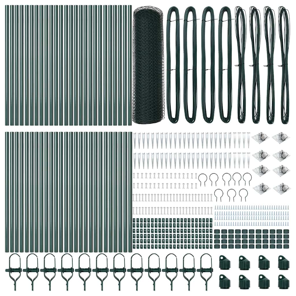 vidaXL Hexagonal Fence with Post 100 x 1 m PVC-Coated Steel Green Mesh 5