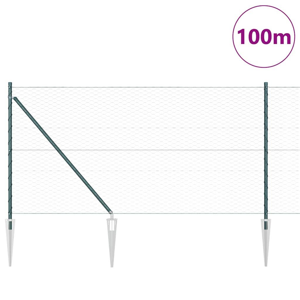 vidaXL Hexagonal Fence with Post 100 x 1 m PVC-Coated Steel Green Mesh 3