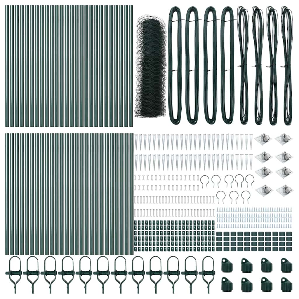 vidaXL Hexagonal Fence with Post 100 x 1 m PVC-Coated Steel Green Mesh 6