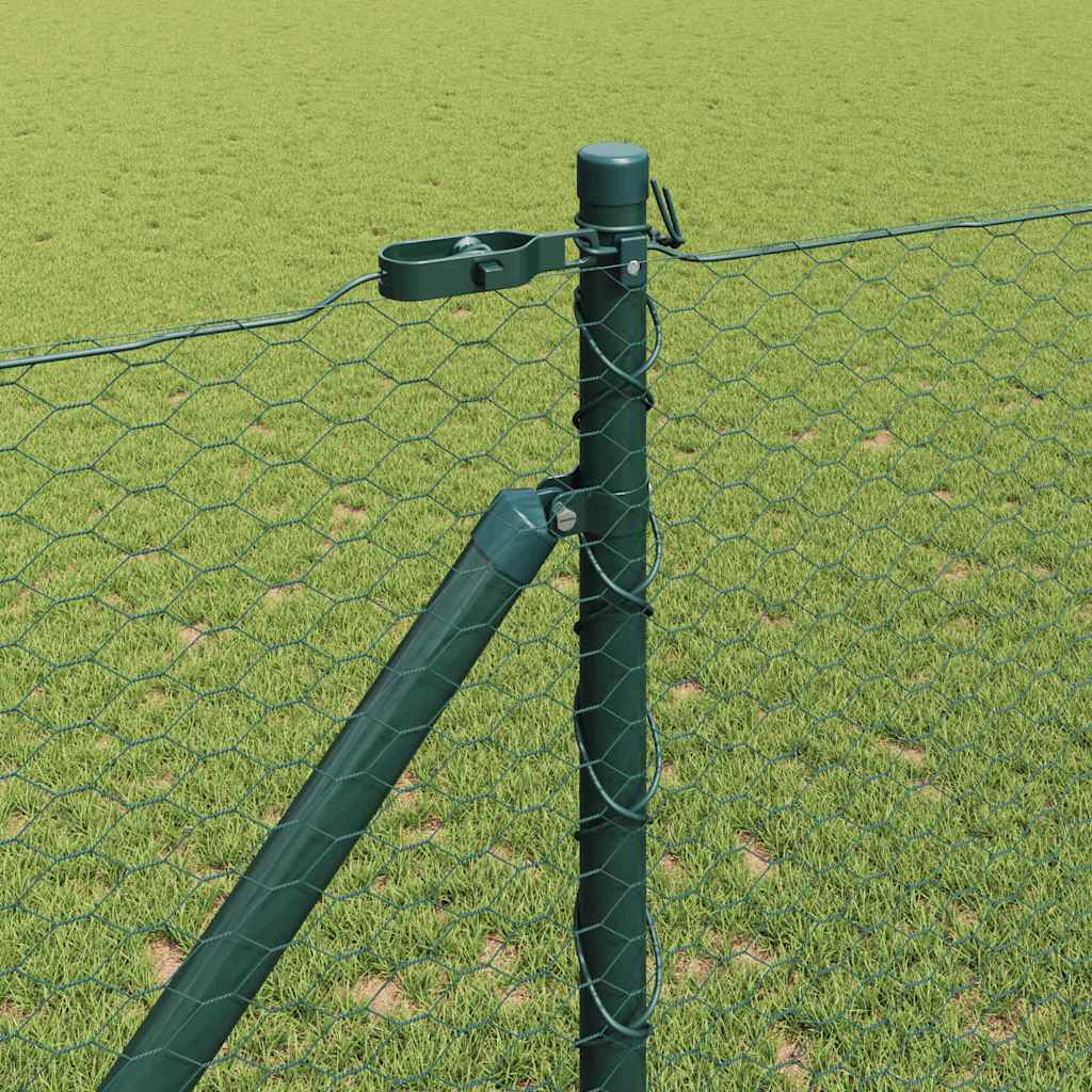 vidaXL Hexagonal Fence with Post 100 x 1.4 m PVC-Coated Steel Green 4