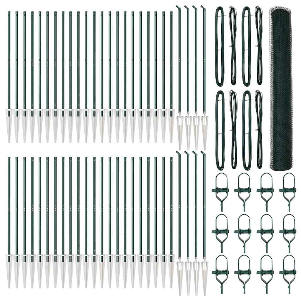 vidaXL Hexagonal Fence with Post 100 x 1.4 m PVC-Coated Steel Green 2