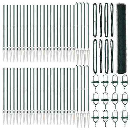 vidaXL Hexagonal Fence with Post 100 x 1.4 m PVC-Coated Steel Green 2