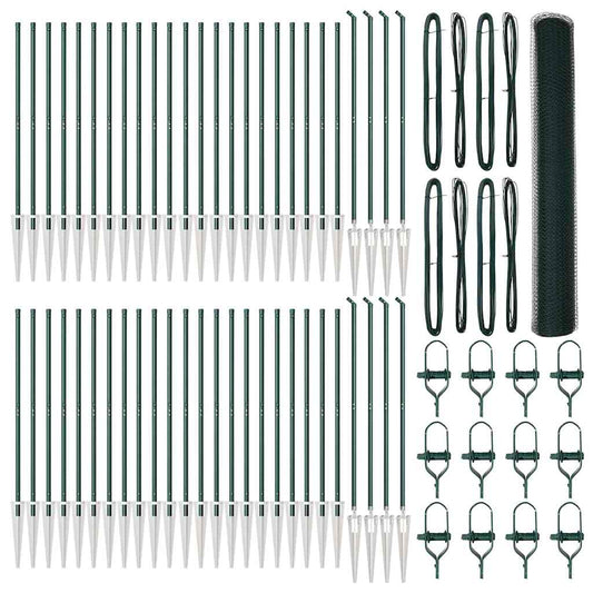 vidaXL Hexagonal Fence with Post 100 x 1.4 m PVC-Coated Steel Green 2