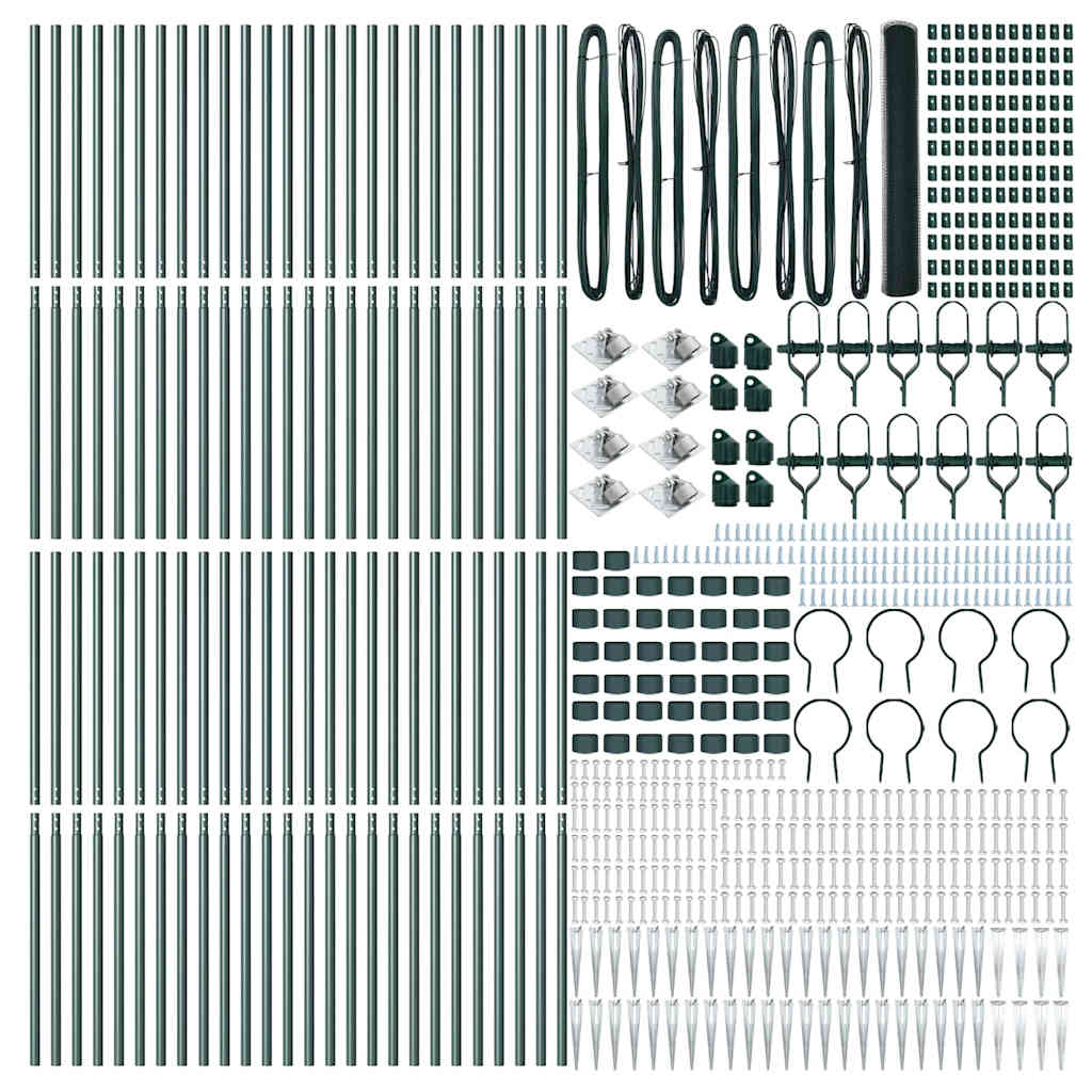 vidaXL Hexagonal Fence with Post 100 x 1.4 m PVC-Coated Steel Green 5