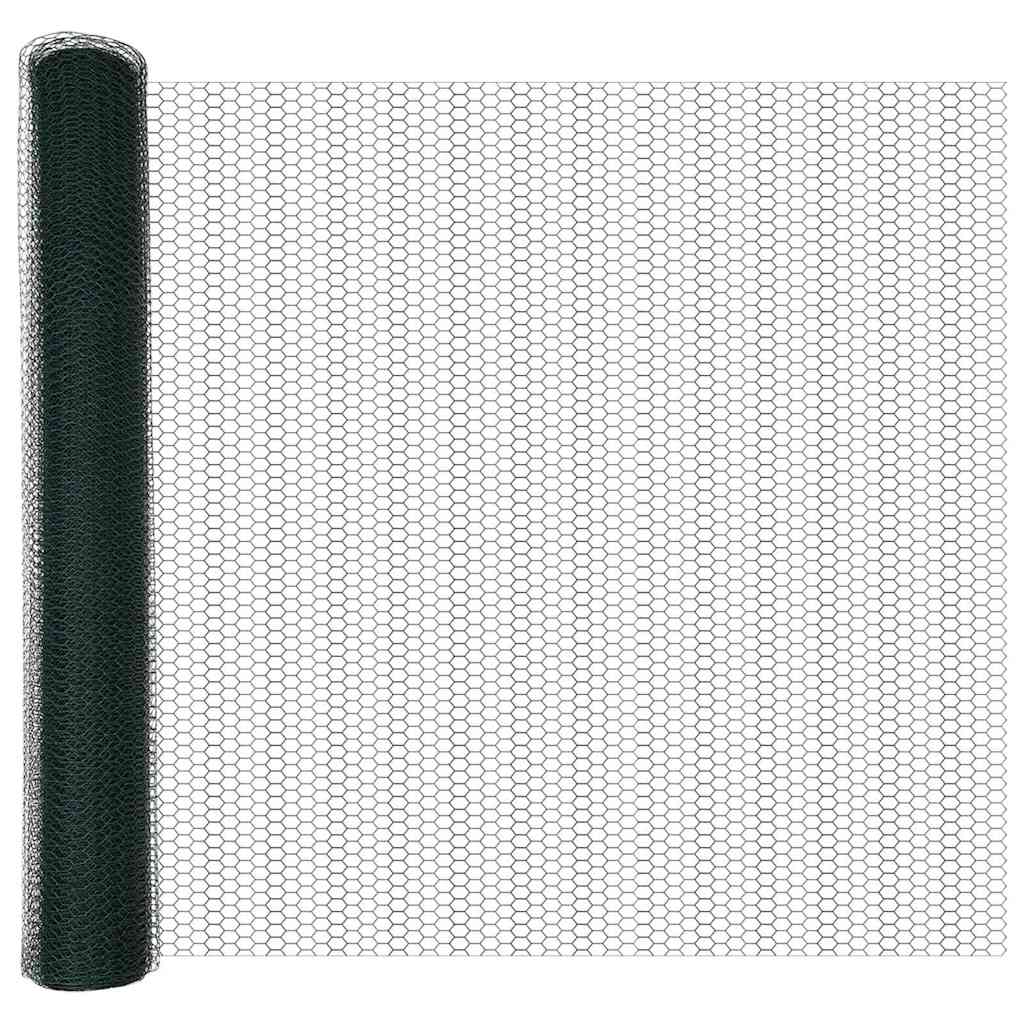 vidaXL Hexagonal Fence with Post 100 x 1.4 m PVC-Coated Steel Green 6