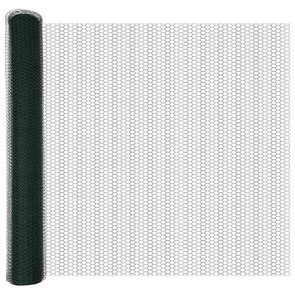 vidaXL Hexagonal Fence with Post 100 x 1.4 m PVC-Coated Steel Green 6
