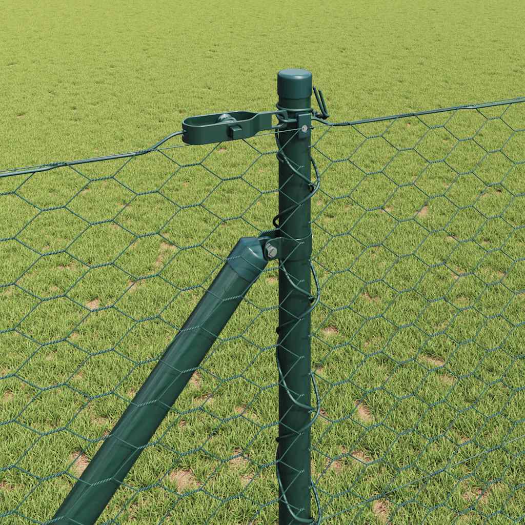 vidaXL Hexagonal Fence with Post 100 x 1.4 m PVC-Coated Steel Green 4