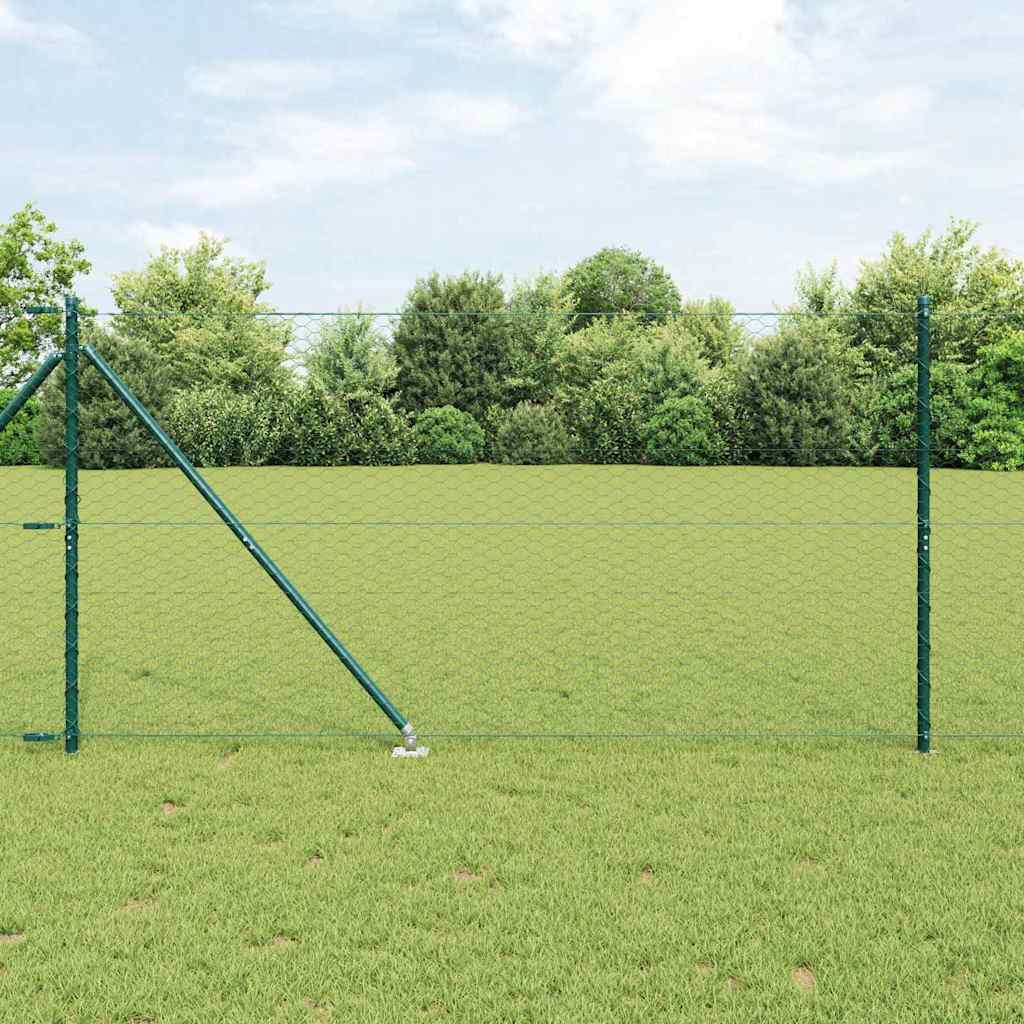 vidaXL Hexagonal Fence with Post 100 x 1.4 m PVC-Coated Steel Green 1