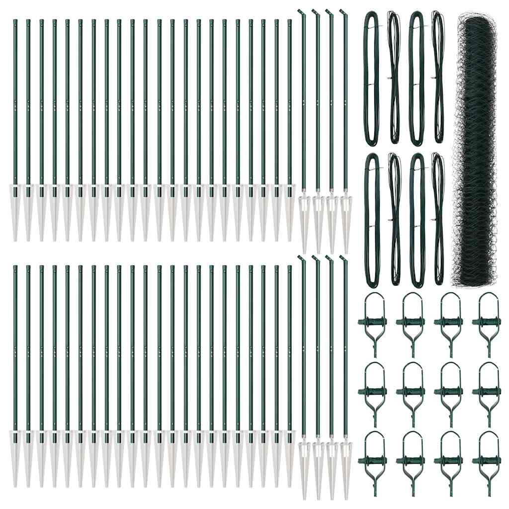 vidaXL Hexagonal Fence with Post 100 x 1.4 m PVC-Coated Steel Green 2