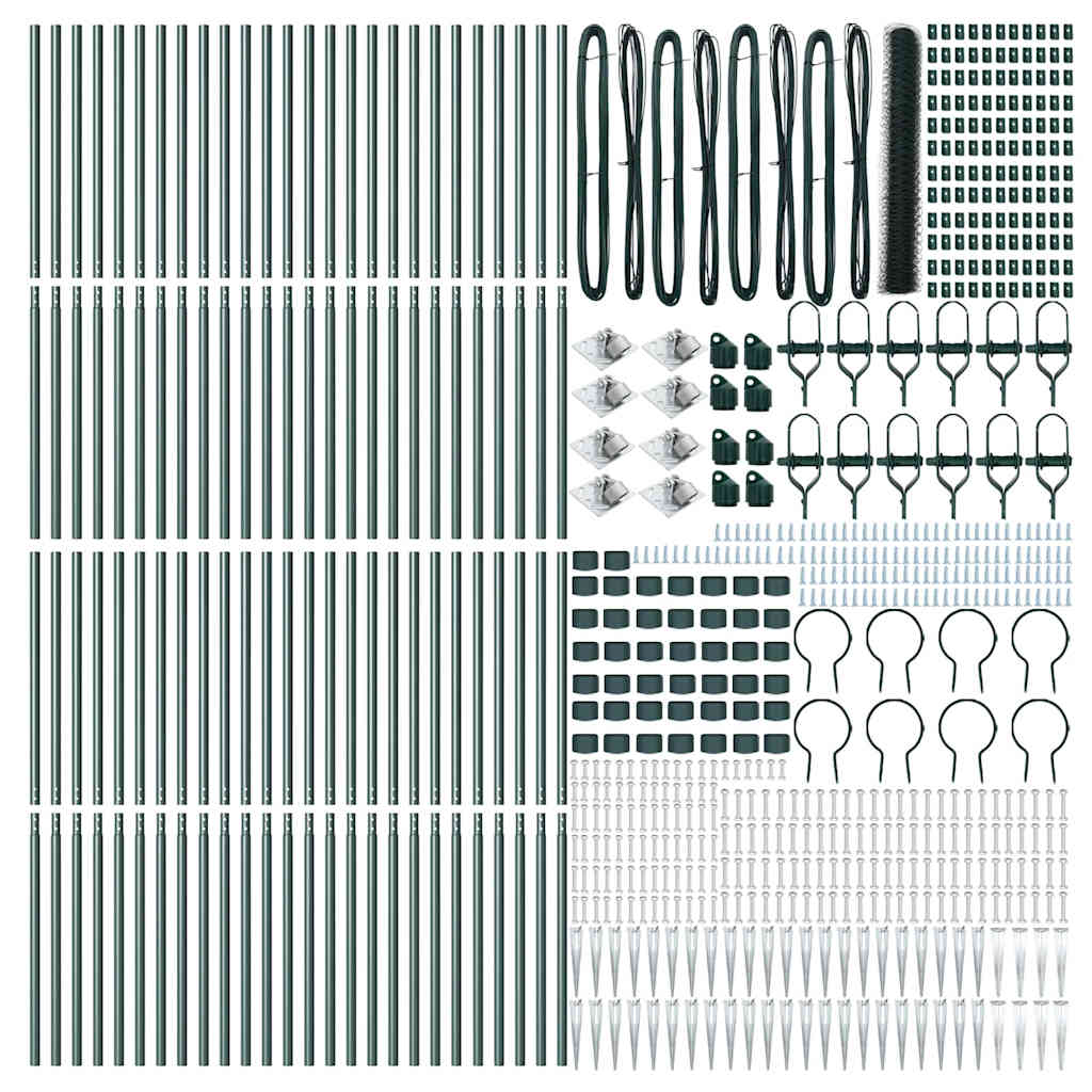 vidaXL Hexagonal Fence with Post 100 x 1.4 m PVC-Coated Steel Green 5