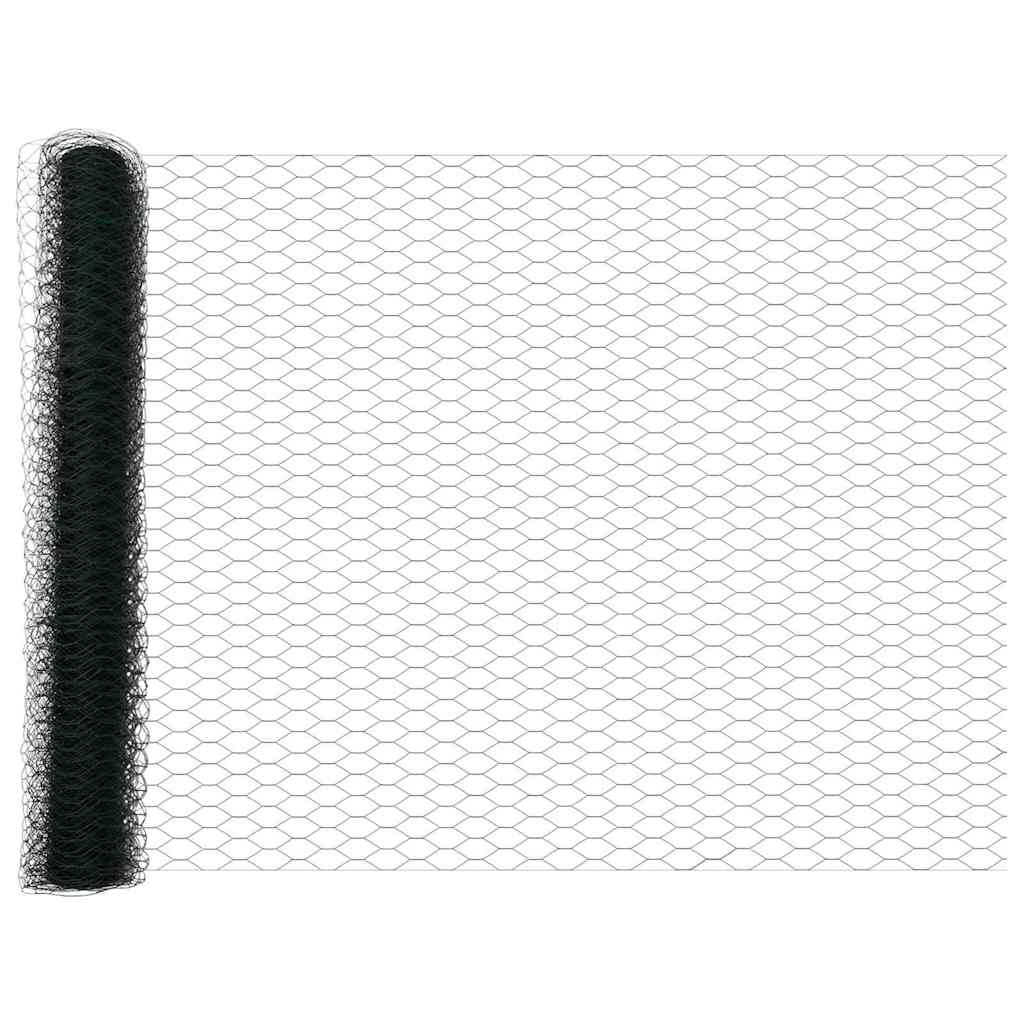 vidaXL Hexagonal Fence with Post 100 x 1.4 m PVC-Coated Steel Green 6