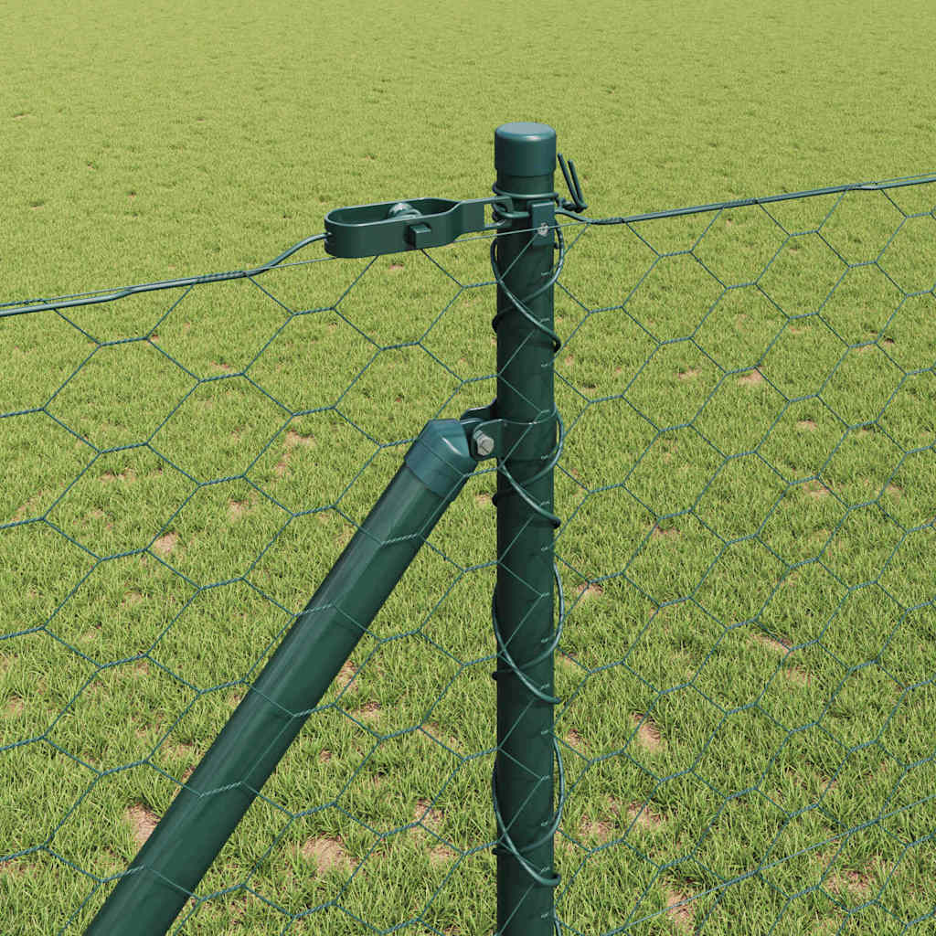 vidaXL Hexagonal Fence with Post 100 x 1.4 m PVC-Coated Steel Green 4