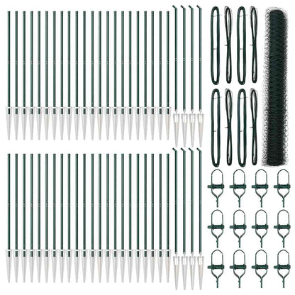 vidaXL Hexagonal Fence with Post 100 x 1.4 m PVC-Coated Steel Green 2