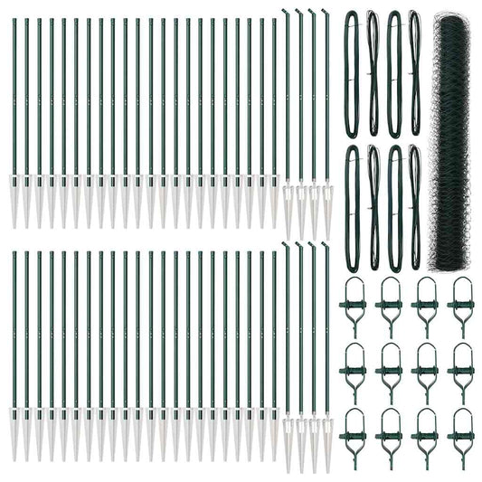 vidaXL Hexagonal Fence with Post 100 x 1.4 m PVC-Coated Steel Green 2