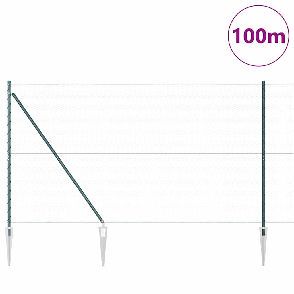 vidaXL Hexagonal Fence with Post 100 x 1.5 m PVC-Coated Steel Green 3